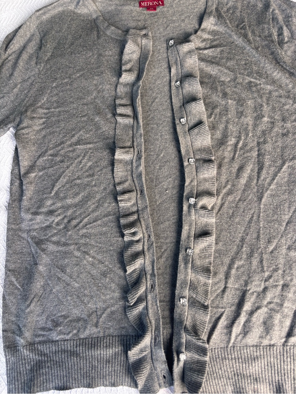 Merona Gray Ruffle-Front Button Cardigan - Picture 3 of 8